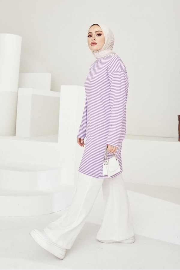  Çizgili Tunik Lila 533