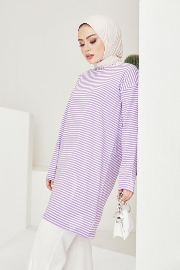  Çizgili Tunik Lila 533
