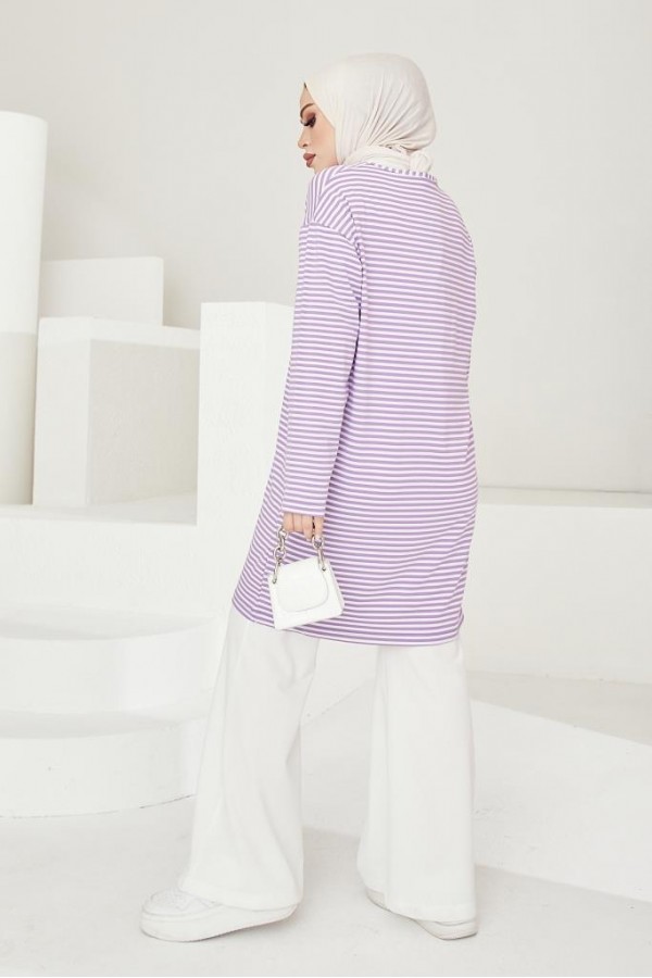  Çizgili Tunik Lila 533