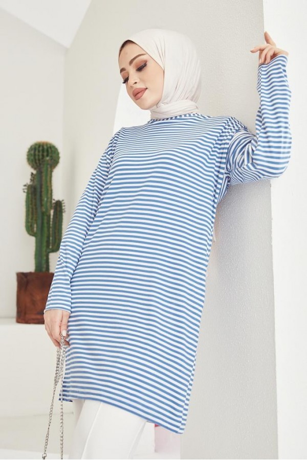  Çizgili Tunik Mavi 533