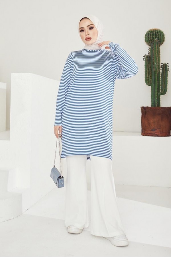  Çizgili Tunik Mavi 533