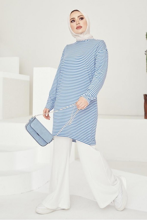  Çizgili Tunik Mavi 533