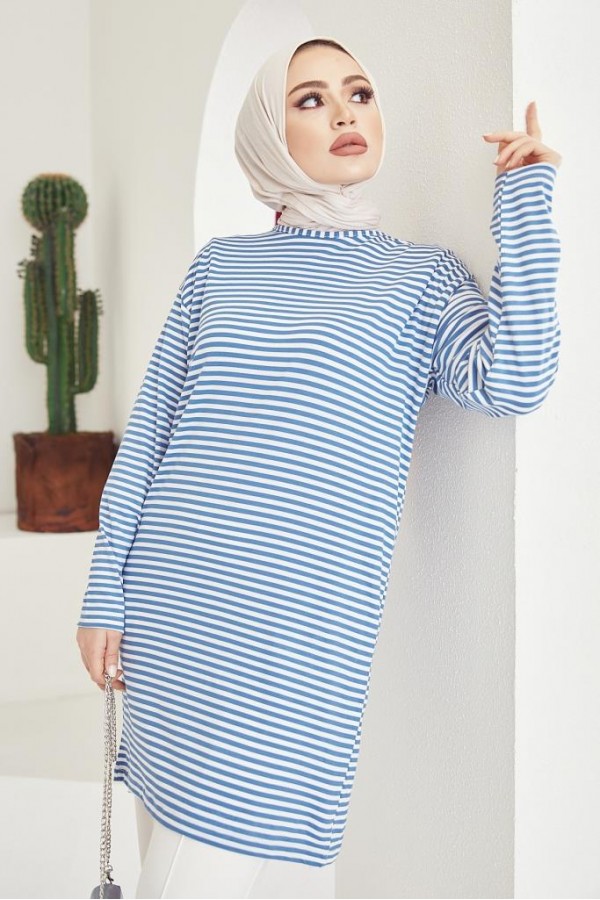  Çizgili Tunik Mavi 533