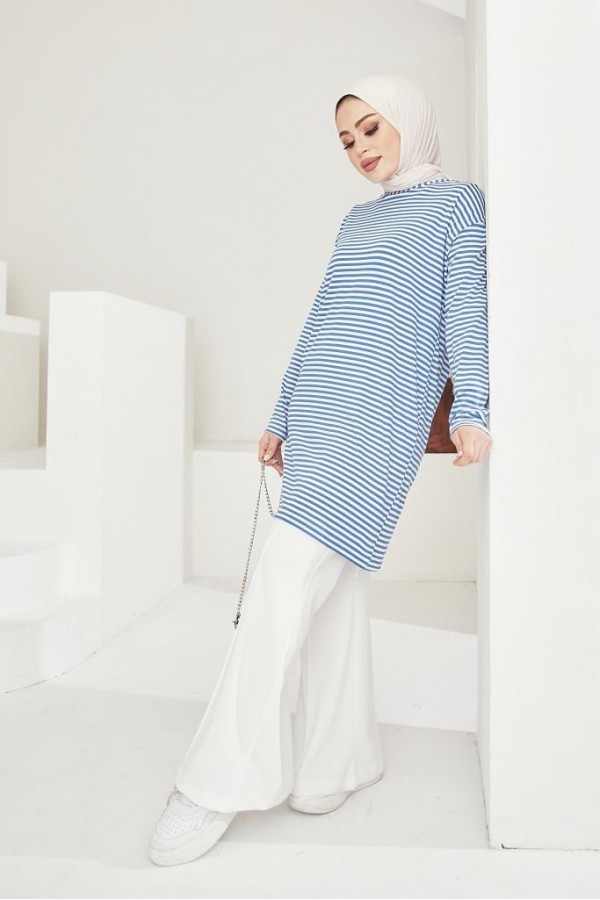  Çizgili Tunik Mavi 533