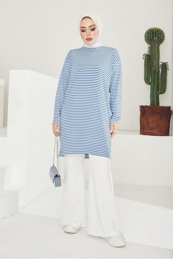  Çizgili Tunik Mavi 533