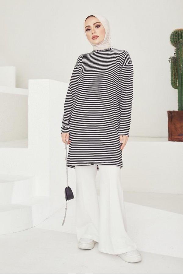  Çizgili Tunik Siyah 533