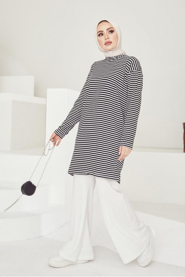  Çizgili Tunik Siyah 533