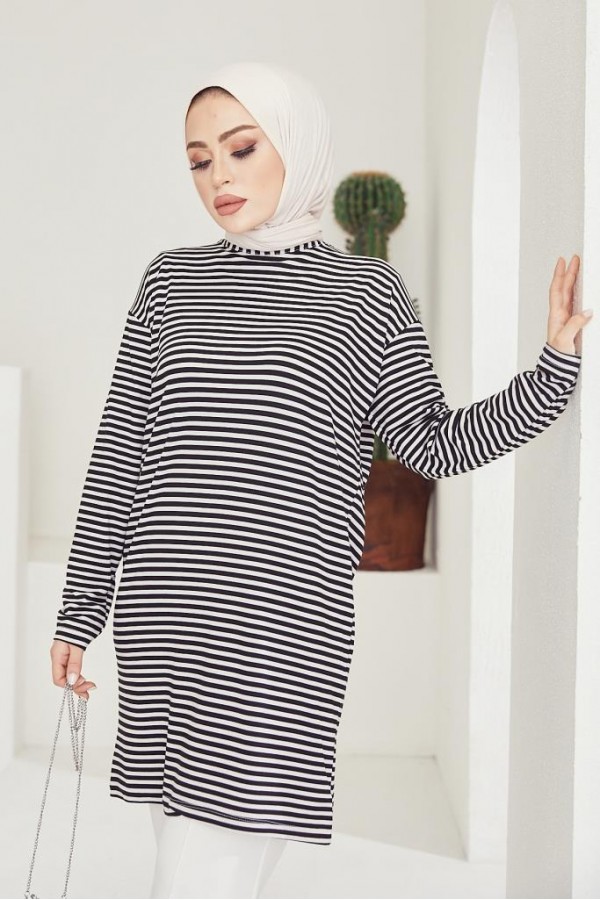  Çizgili Tunik Siyah 533