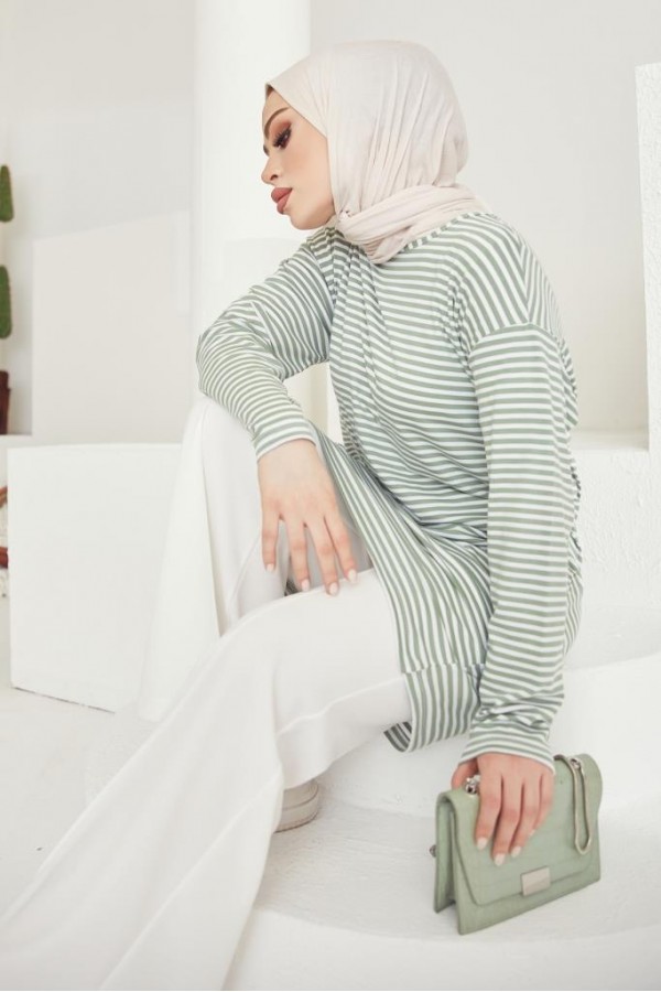  Çizgili Tunik Yeşil 533