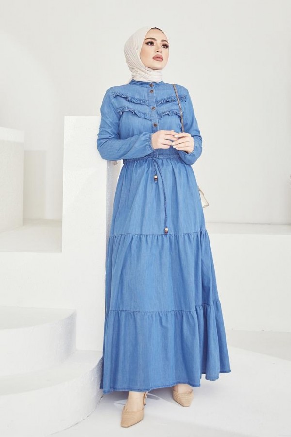 Kot Tesettür Elbi̇se Mavi 6717