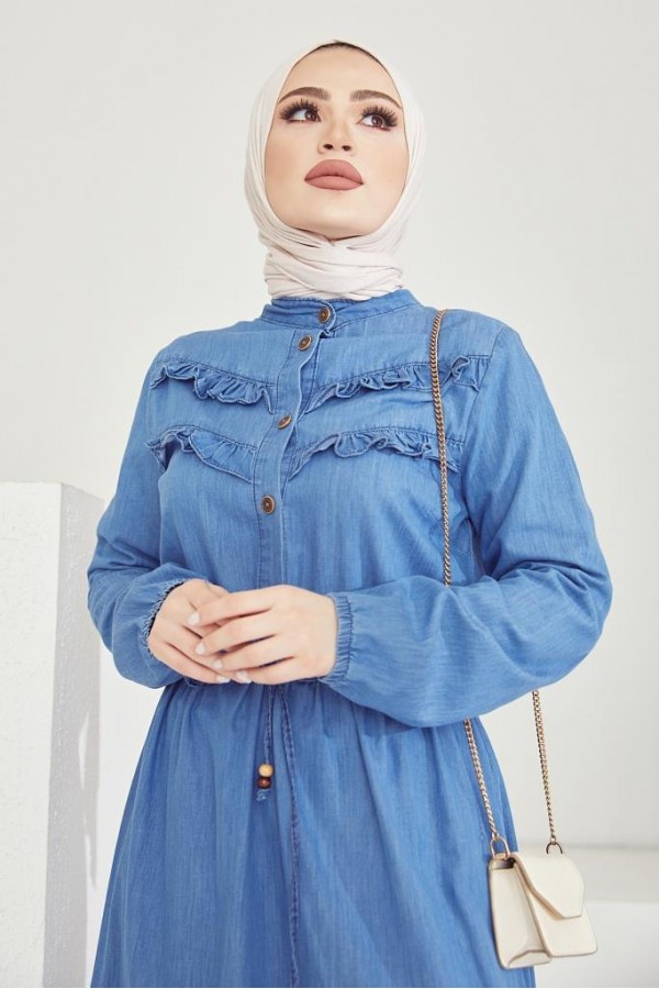  Kot Tesettür Elbi̇se Mavi 6717