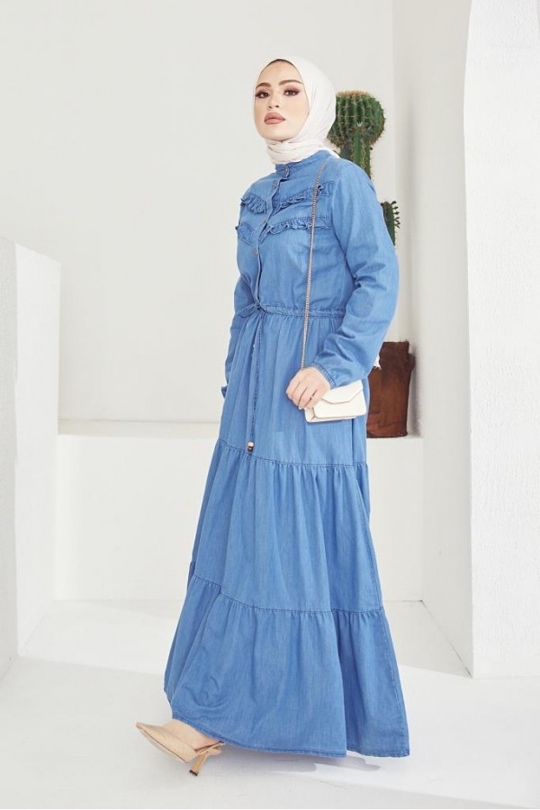  Kot Tesettür Elbi̇se Mavi 6717