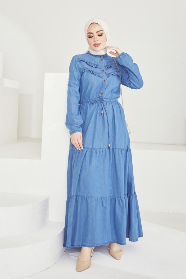  Kot Tesettür Elbi̇se Mavi 6717