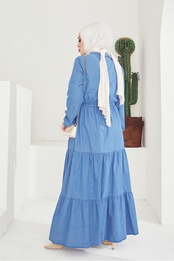  Kot Tesettür Elbi̇se Mavi 6717