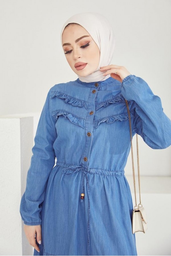  Kot Tesettür Elbi̇se Mavi 6717