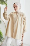  Hakim Yaka Balon Kol Salaş Tesettür Gömlek Bej 61378