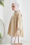  Hakim Yaka Balon Kol Salaş Tesettür Gömlek Bej 61378