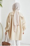  Hakim Yaka Balon Kol Salaş Tesettür Gömlek Bej 61378