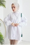 Hakim Yaka Balon Kol Salaş Tesettür Gömlek Beyaz 61378 Hakim Yaka Balon Kol Salaş Tesettür Gömlek Beyaz 61378