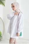 Hakim Yaka Balon Kol Salaş Tesettür Gömlek Beyaz 61378 Hakim Yaka Balon Kol Salaş Tesettür Gömlek Beyaz 61378