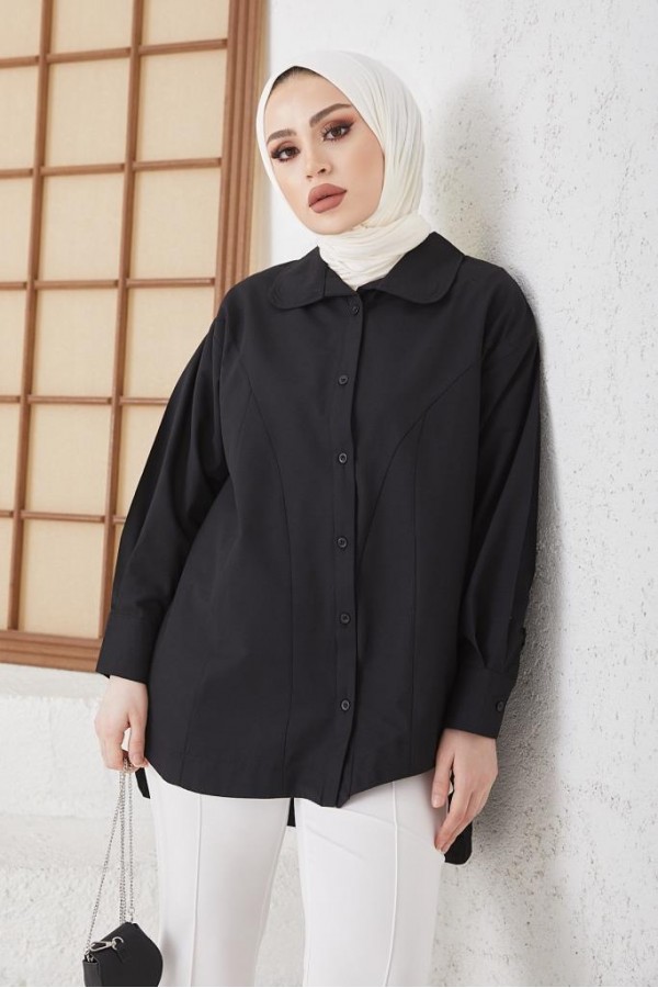  Bebe Yaka Tesettür Gömlek Siyah 61420