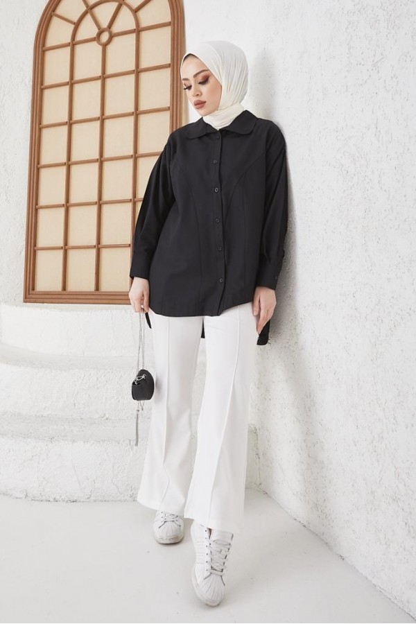  Bebe Yaka Tesettür Gömlek Siyah 61420
