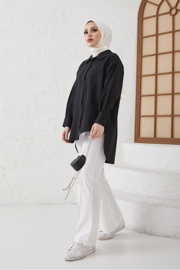  Bebe Yaka Tesettür Gömlek Siyah 61420