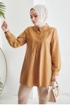  Önü Piliseli Arkadan Boydan Düğmeli Tesettür Gömlek Camel 61422