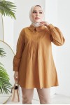  Önü Piliseli Arkadan Boydan Düğmeli Tesettür Gömlek Camel 61422