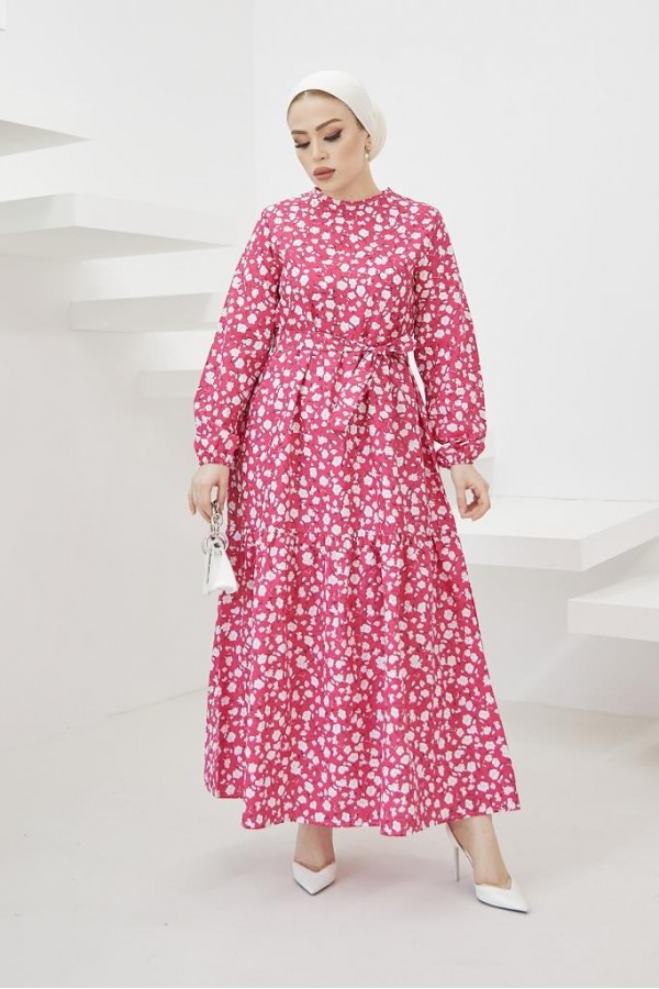 Papatya Desen Elbise Fuşya 400 Papatya Desen Elbise Fuşya 400