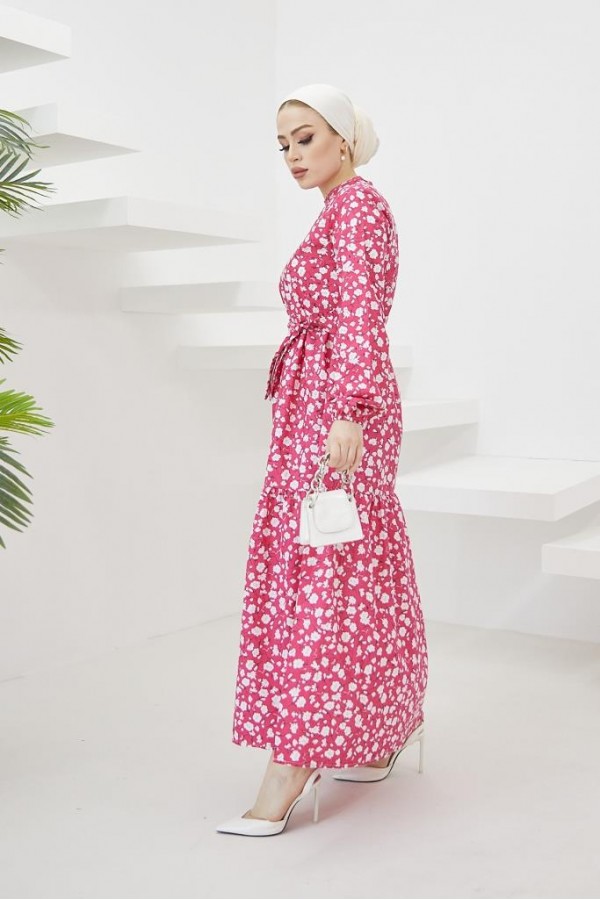 Papatya Desen Elbise Fuşya 400 Papatya Desen Elbise Fuşya 400