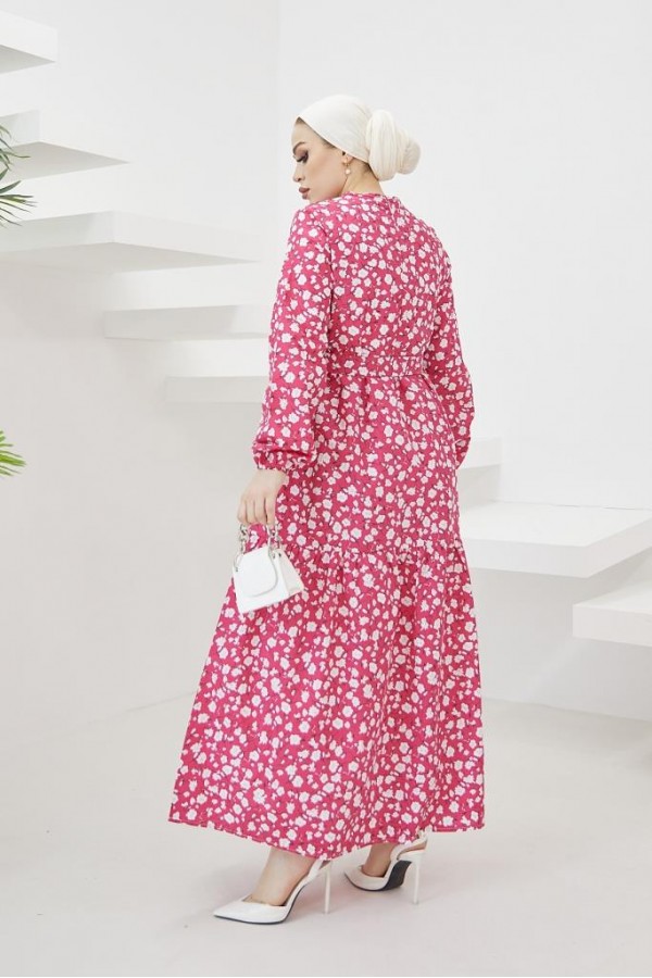 Papatya Desen Elbise Fuşya 400 Papatya Desen Elbise Fuşya 400