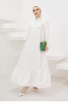  Yakası Bağcıklı Tesettür Elbise Ekru 425