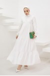  Yakası Bağcıklı Tesettür Elbise Ekru 425