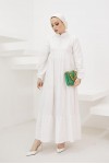  Yakası Bağcıklı Tesettür Elbise Ekru 425