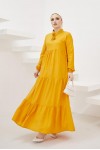  Yakası Bağcıklı Tesettür Elbise Hardal 425