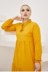  Yakası Bağcıklı Tesettür Elbise Hardal 425