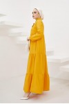  Yakası Bağcıklı Tesettür Elbise Hardal 425