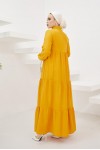  Yakası Bağcıklı Tesettür Elbise Hardal 425