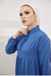  Yakası Bağcıklı Tesettür Elbise İndigo 425