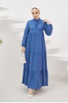  Yakası Bağcıklı Tesettür Elbise İndigo 425