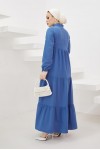  Yakası Bağcıklı Tesettür Elbise İndigo 425