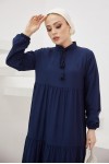  Yakası Bağcıklı Tesettür Elbise Lacivert 425