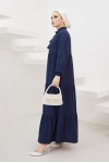  Yakası Bağcıklı Tesettür Elbise Lacivert 425