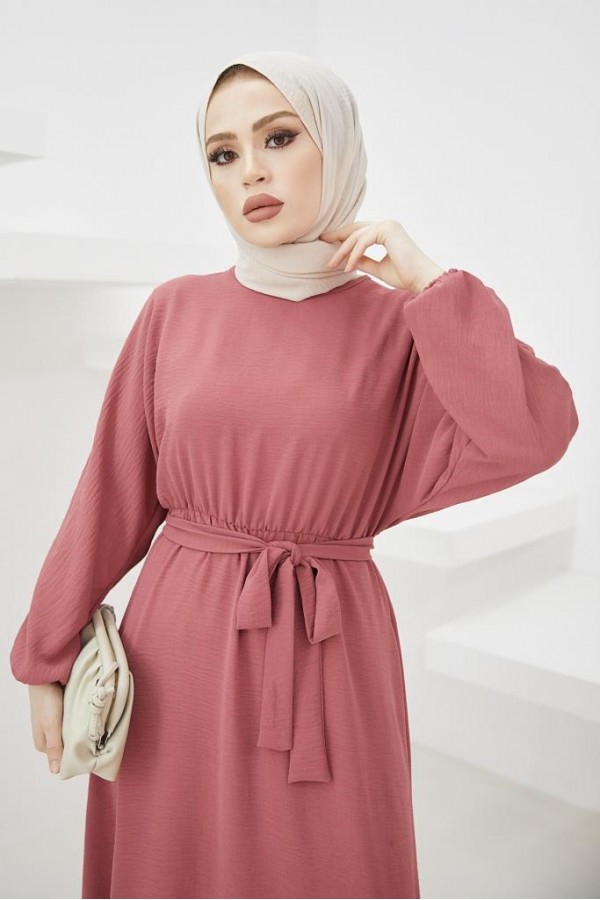 Tesettür Elbise Gül Kurusu 424-1 Tesettür Elbise Gül Kurusu 424-1