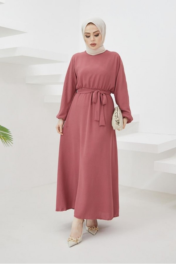 Tesettür Elbise Gül Kurusu 424-1 Tesettür Elbise Gül Kurusu 424-1