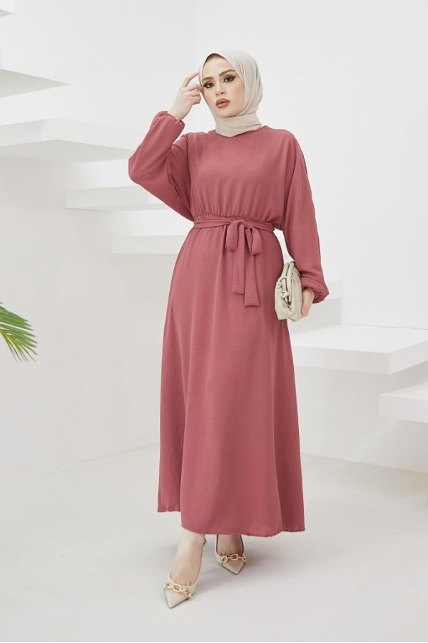 Tesettür Elbise Gül Kurusu 424-1 Tesettür Elbise Gül Kurusu 424-1