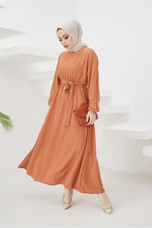  Tesettür Elbise Kiremit 424-1