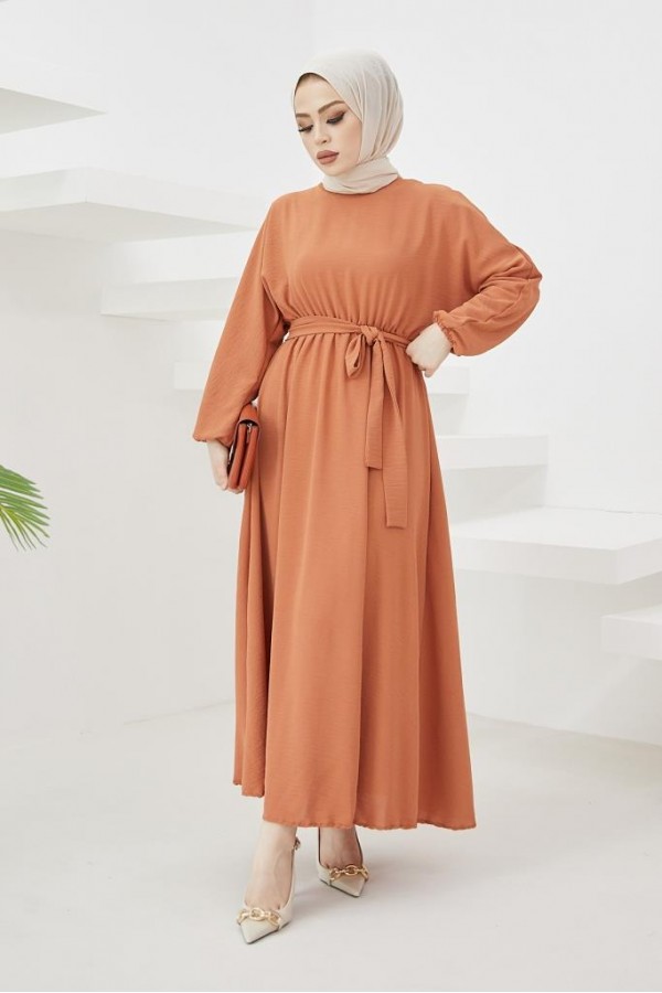  Tesettür Elbise Kiremit 424-1