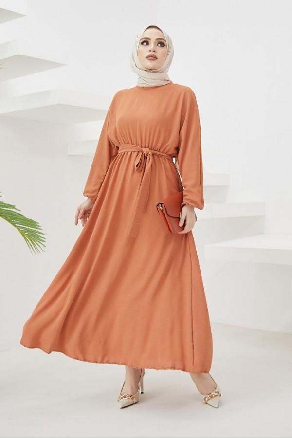  Tesettür Elbise Kiremit 424-1